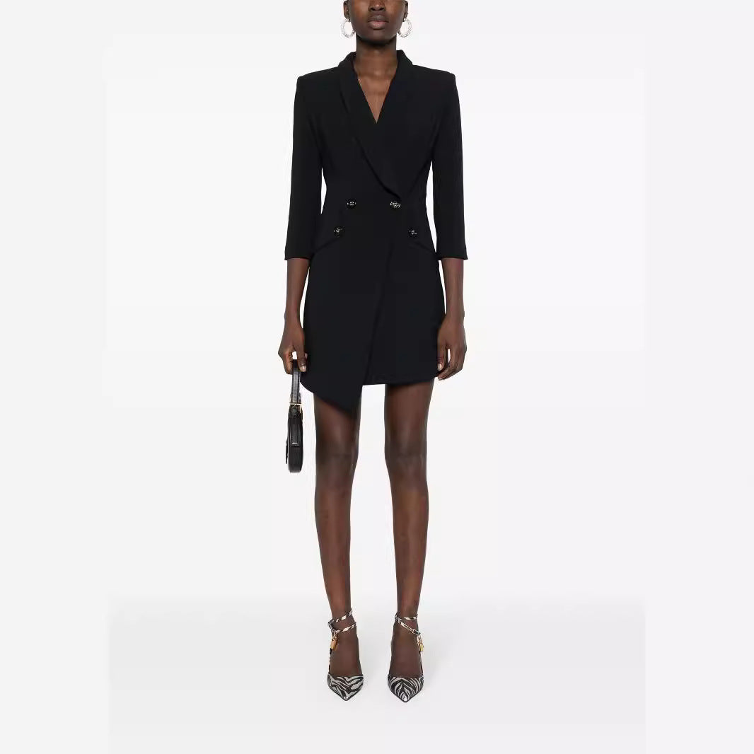 Damen Tailliertes Blazerkleid mit asymmetrischem Saum und 3/4-Ärmeln Echoarchiv
