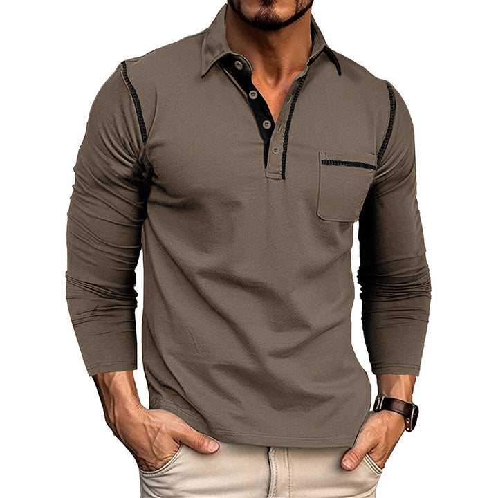 Herren Langarm-Poloshirt mit modischen Kontrastnähte und Brusttasche Echoarchiv
