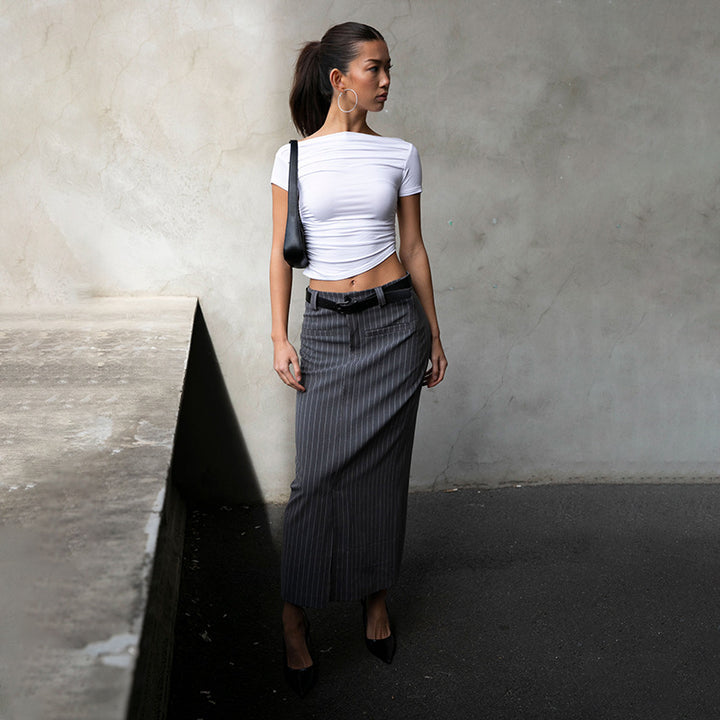 Damen figurbetontes Oberteil mit Off-Shoulder Design und Raffung Echo Archiv