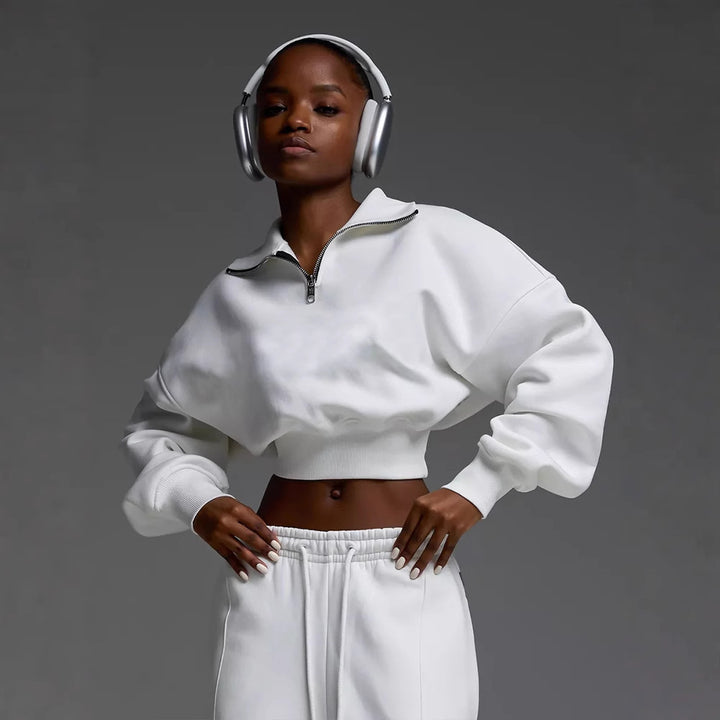 Damen nan kurzes Half-Zip Sweatshirt-Set mit hochtaillierter weiter Lounge-Jogginghose Echo Archiv
