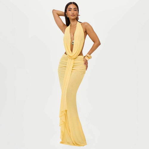 Damen Elegantes Strandkleid mit tiefem Ausschnitt und fließendem Stoff Echo Archiv