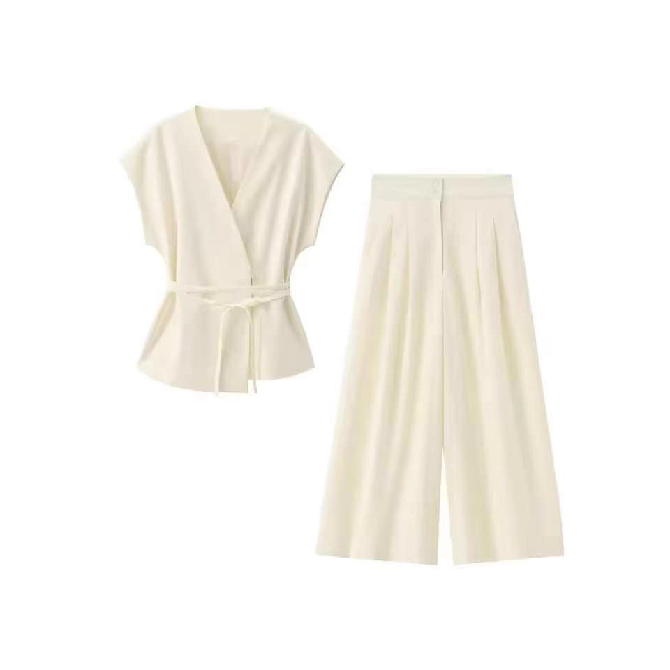Damen elegantes Wickeloberteil und weite Palazzo-Hose Set Echo Archiv
