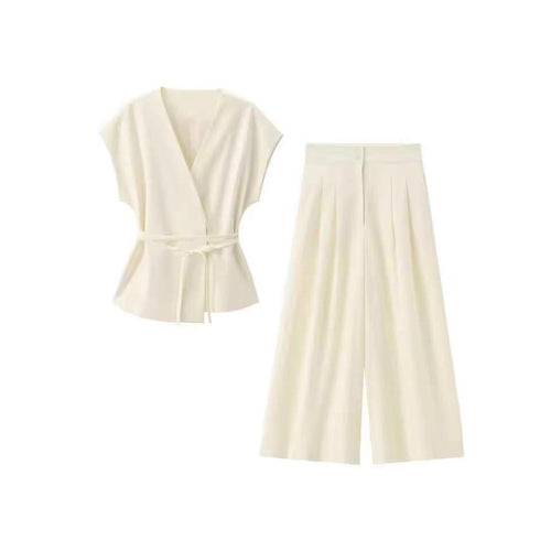 Damen elegantes Wickeloberteil und weite Palazzo-Hose Set Echo Archiv