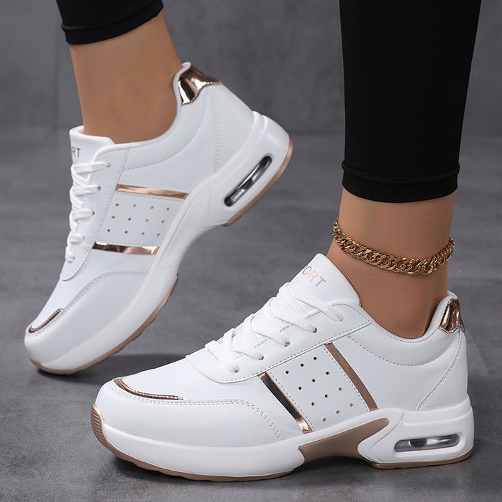 Damen Plateau‑Sneaker mit luftgepolsteter Dämpfung, Lederoptik & Metallic‑Akzenten Echoarchiv