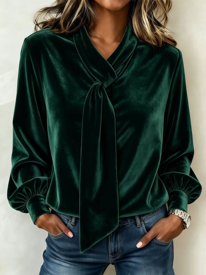 Damen Samtbluse mit Schluppe, Ballonärmeln und gerafften Manschetten Echo Archiv