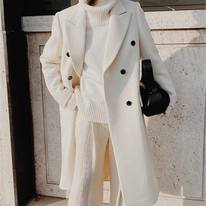 Frauen Doppelreiher Wollmischung Mantel mit oversized Schnitt und breiten Revers Echoarchiv