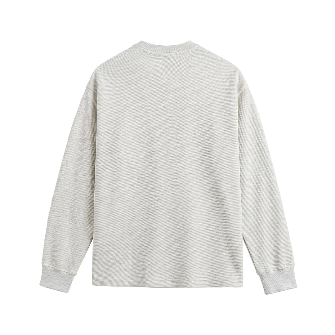 Unisex Strukturierter Henley-Pullover mit Knopfleiste und geripptem Stehkragen Echoarchiv