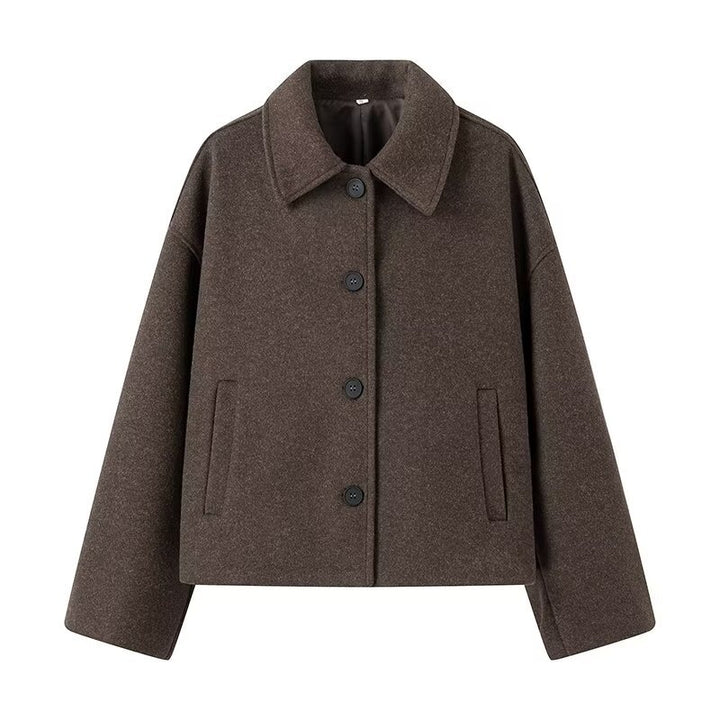 Damen kurz geschnittene Wollmix Kastenjacke mit Hemdkragen, Leistentaschen und weichem Futter – Célinea