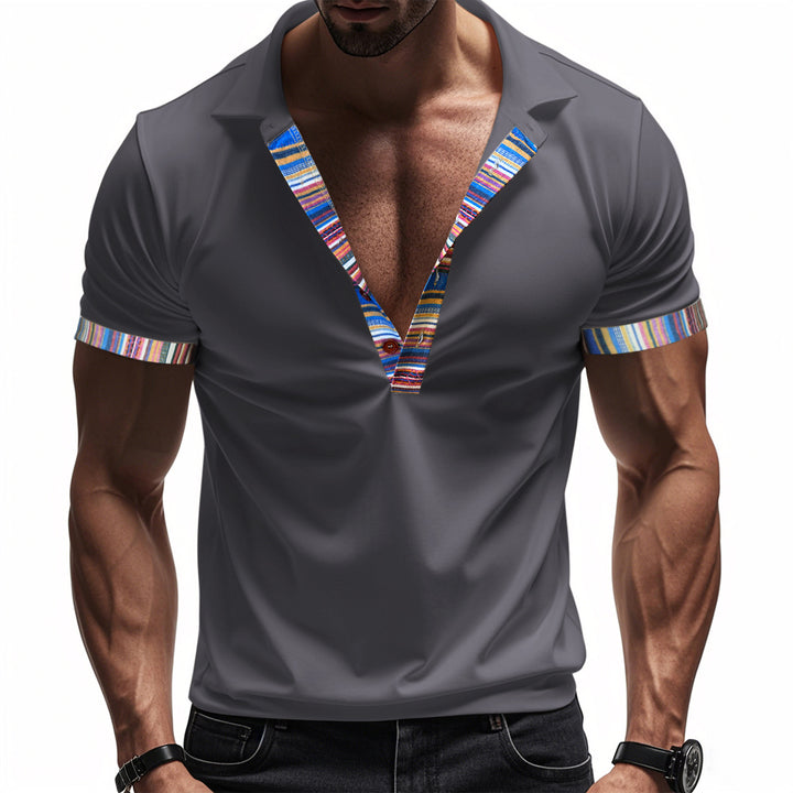 Herren Poloshirt mit modernem V-Ausschnitt und buntem Muster Echoarchiv