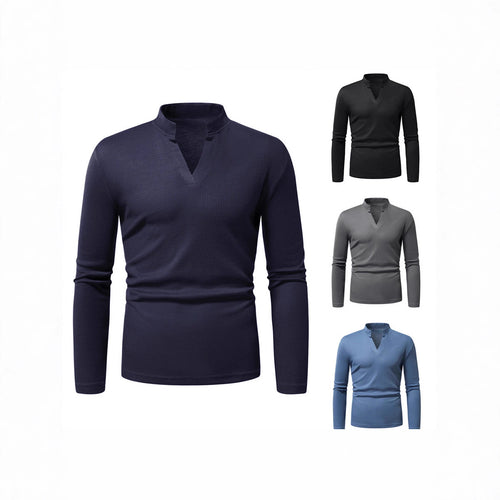 Herren Langarmshirt mit modernem Stehkragen und strukturierter Oberfläche Echoarchiv