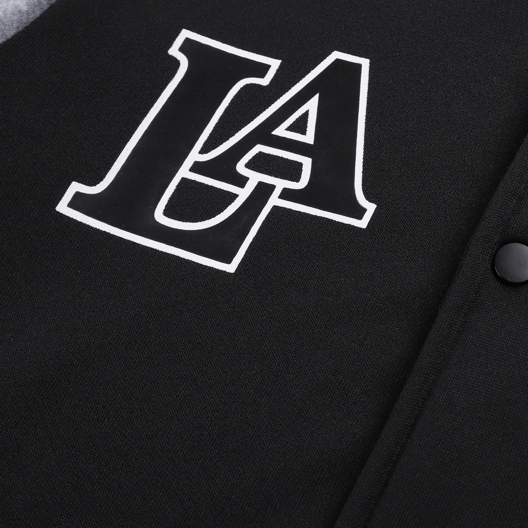 Herren Varsity-Kapuzenjacke im College‑Look mit Druck, Druckknopf‑Front und Kontrastärmeln Echoarchiv