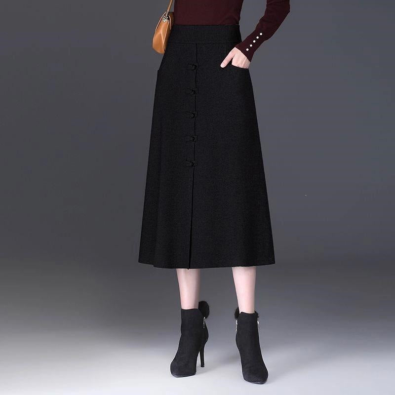 Damen Eleganter und schicker Midi-Rock mit Knopfdetails Echo Archiv