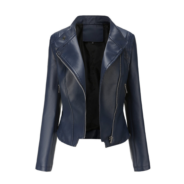 Damen nan kurze taillierte Bikerjacke aus Kunstleder mit asymmetrischem Reißverschluss Echo Archiv