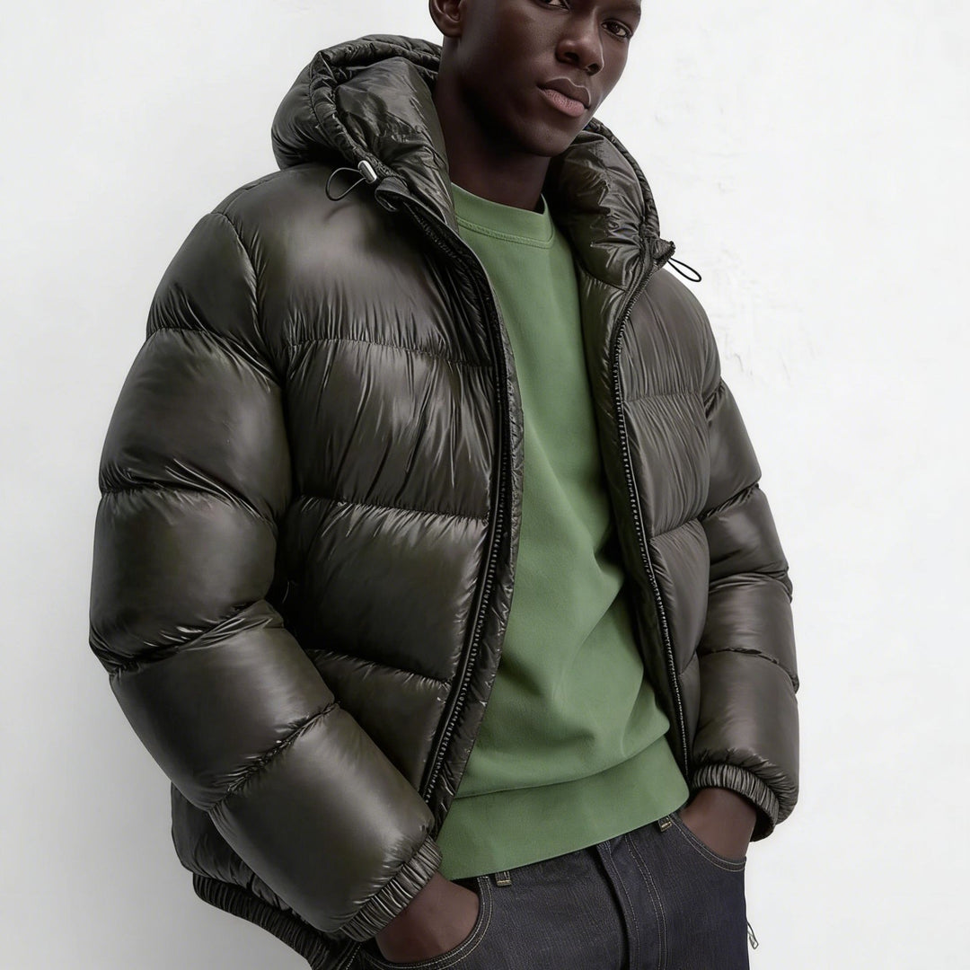 Herren nan steppte Kapuzenjacke mit glänzender Oberfläche, warmer Synthetikfüllung und Zweiwege-Reißverschluss Echo Archiv