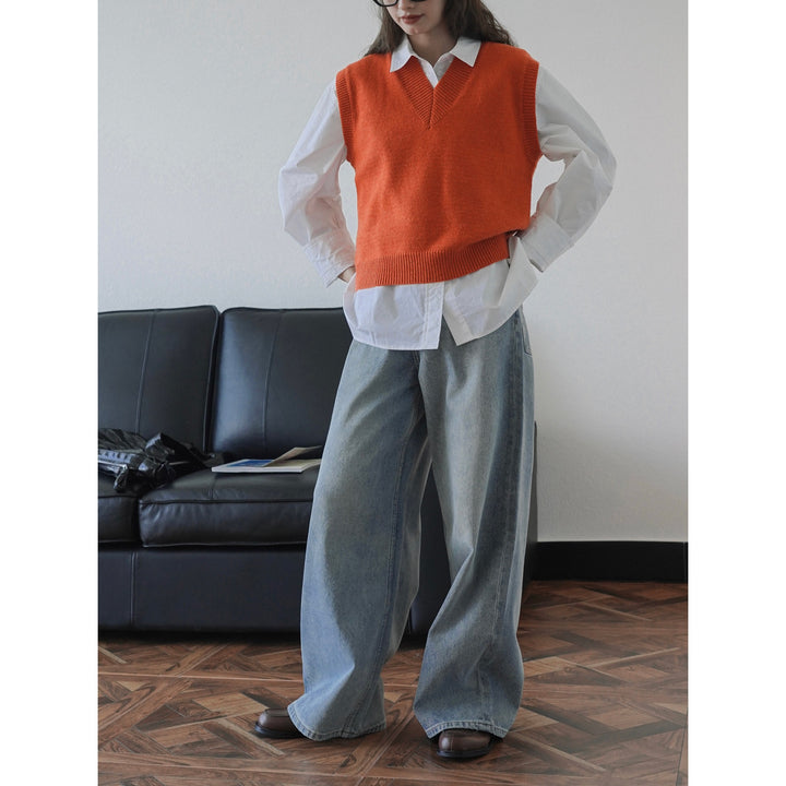 Damen Extraweite High‑Waist Denim‑Palazzohose mit verlängertem Saum Echoarchiv