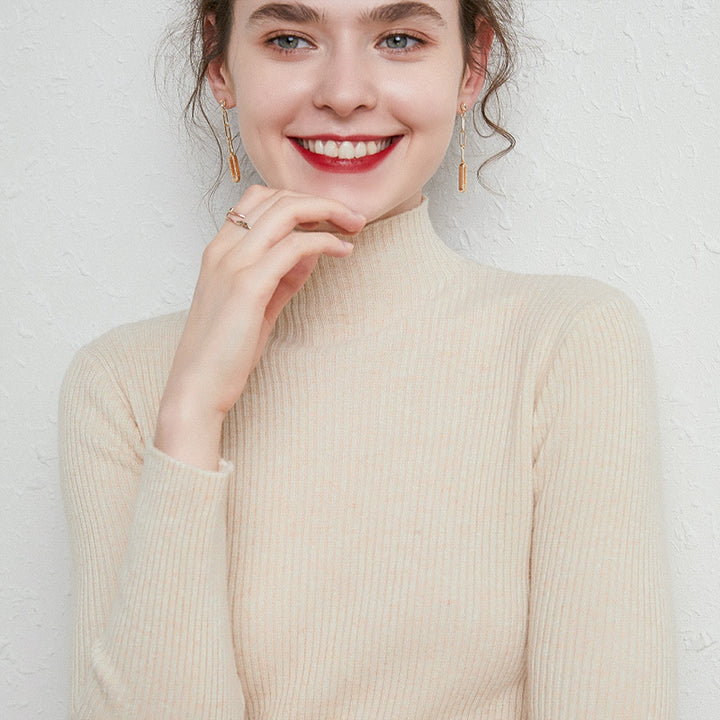Damen Figurbetonter Feinstrick-Rollkragenpullover mit extrafeiner Rippenstruktur und kaschmirweicher Haptik Echoarchiv