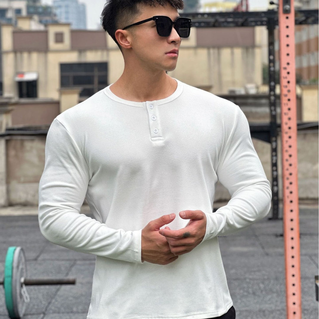 Herren stylisches Langarmshirt mit modernem Knopfverschluss Echoarchiv