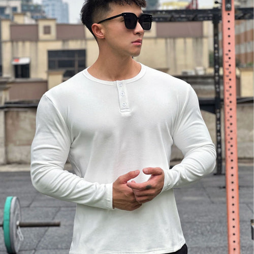 Herren stylisches Langarmshirt mit modernem Knopfverschluss Echoarchiv
