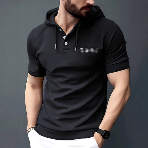 Herren Kurzarm-Hoodie Poloshirt mit modischen Akzenten Echoarchiv