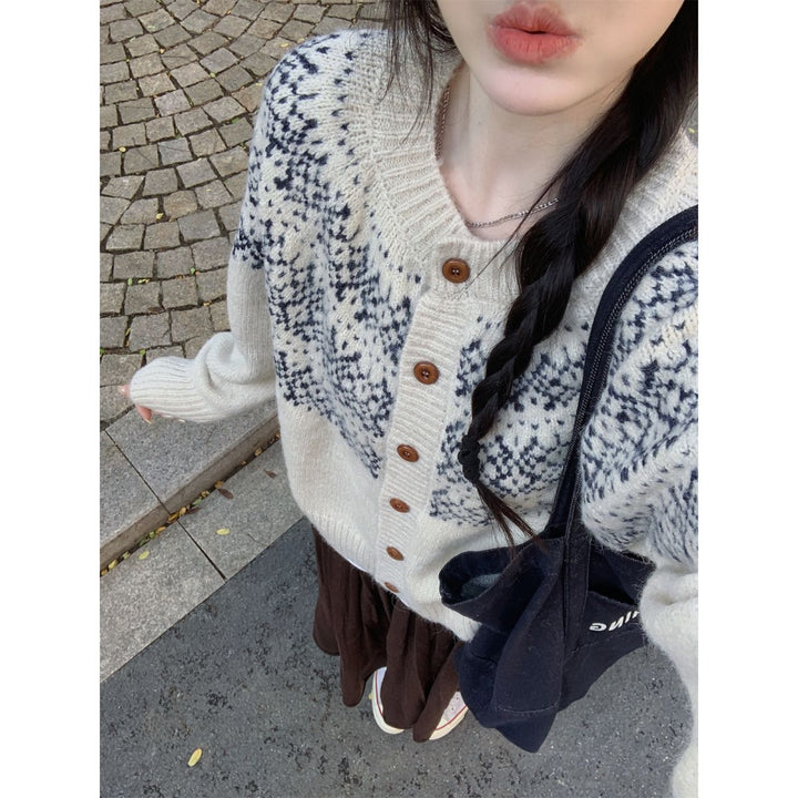 Damen Modischer Strickcardigan mit geometrischem Muster Echo Archiv