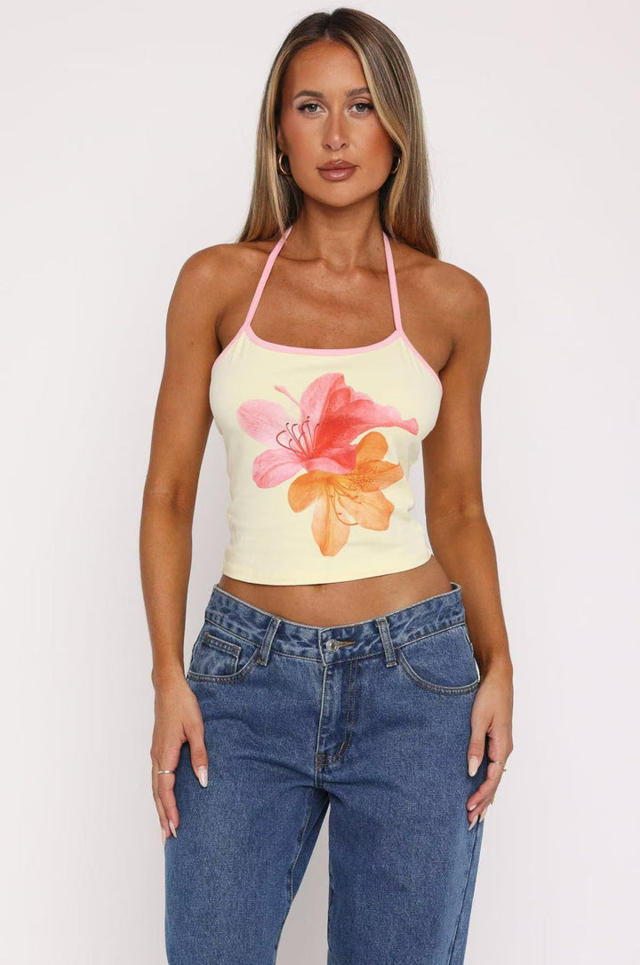 Damen Crop-Top mit floralem Druck und verstellbaren Trägern Echo Archiv