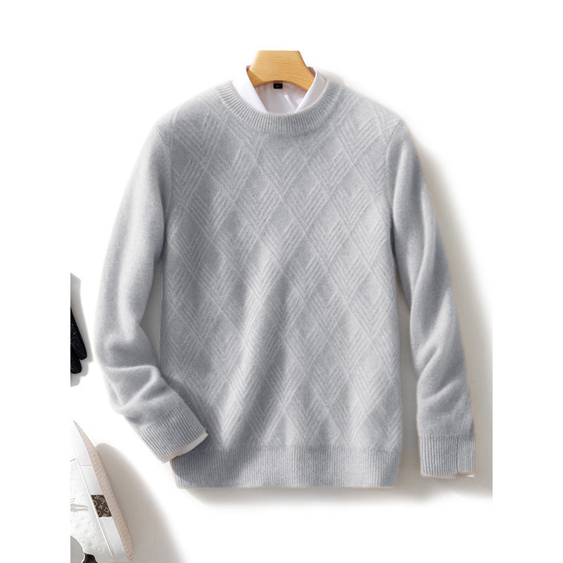 Herren Feiner Strukturstrickpullover mit kurzem Stehkragen und Diamant‑Relief Echoarchiv
