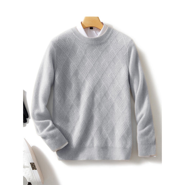 Herren Feiner Strukturstrickpullover mit kurzem Stehkragen und Diamant‑Relief Echoarchiv