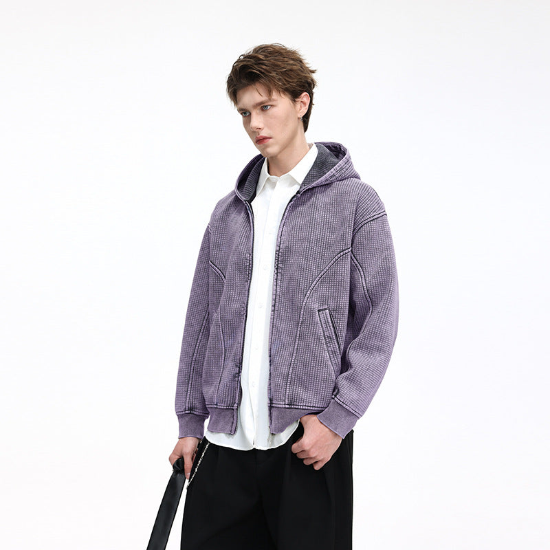 Herren Oversize-Waffelstruktur-Kapuzenjacke mit durchgehendem Reißverschluss Echo Archiv