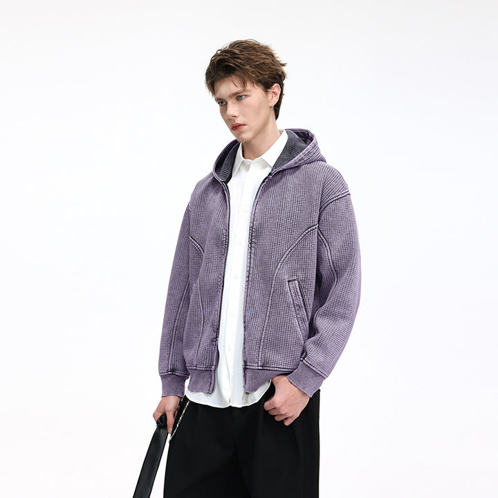 Herren Oversize-Waffelstruktur-Kapuzenjacke mit durchgehendem Reißverschluss Echo Archiv