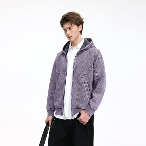 Herren Oversize-Waffelstruktur-Kapuzenjacke mit durchgehendem Reißverschluss Echo Archiv