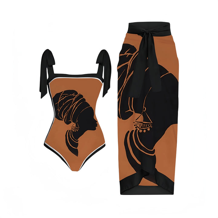 Damen Eleganter Badeanzug mit passendem Wickelrock Echo Archiv