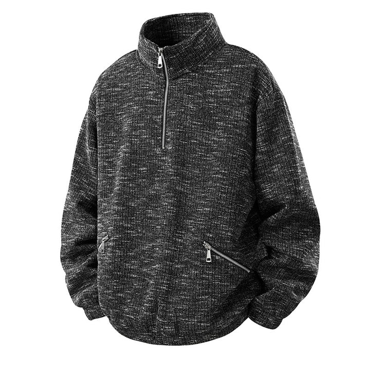 Herren Oversize Strickoptik Half-Zip Pullover mit Stehkragen und Reißverschlusstaschen Echo Archiv
