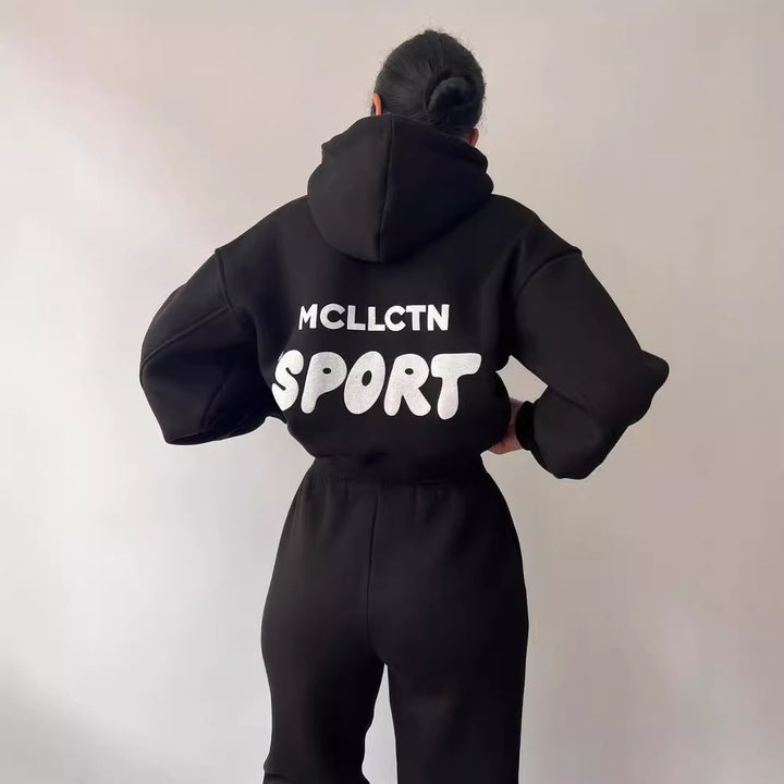 Damen Cropped Kapuzenpullover und High‑Waist Jogginghose Lounge‑Set aus Baumwollfleece Echoarchiv