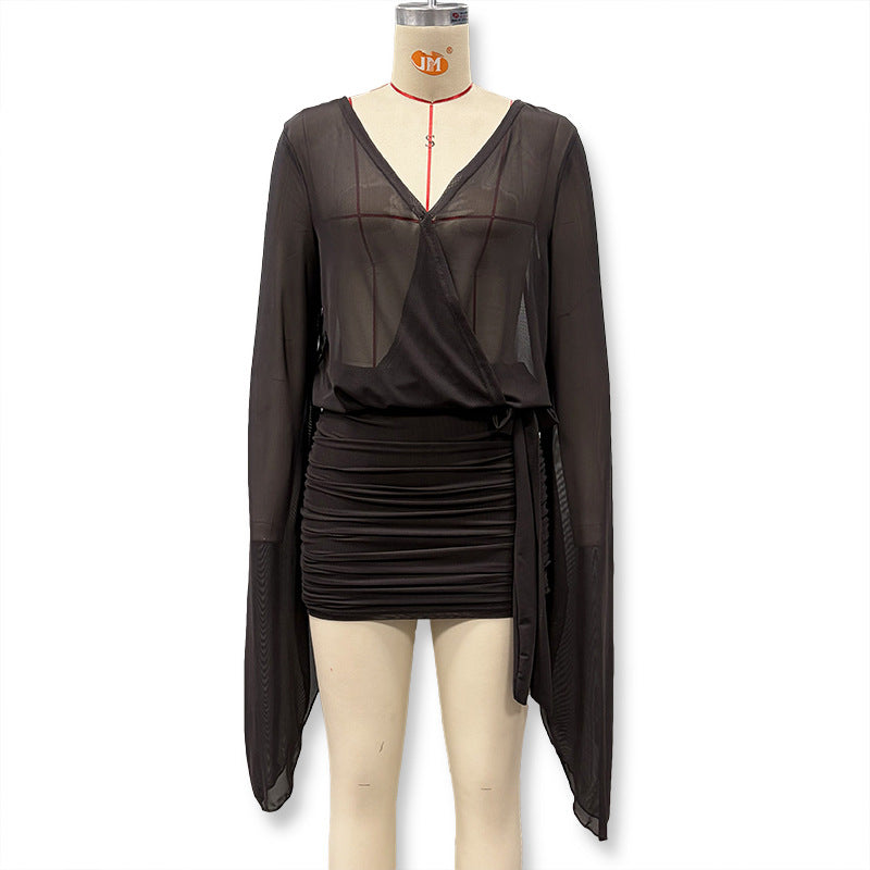 Damen Wickelbluse mit transparenten Ärmeln und figurformendem Design Echo Archiv