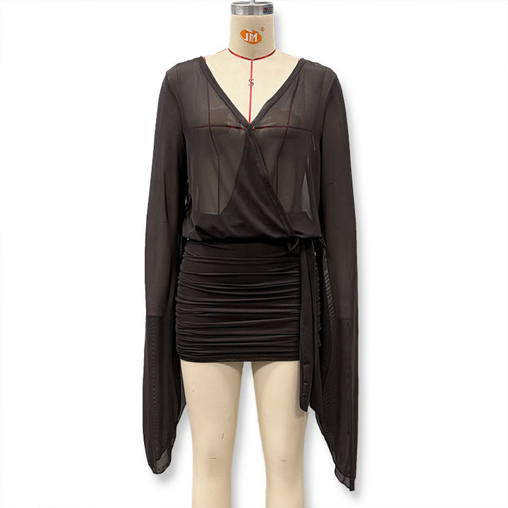 Damen Wickelbluse mit transparenten Ärmeln und figurformendem Design Echo Archiv