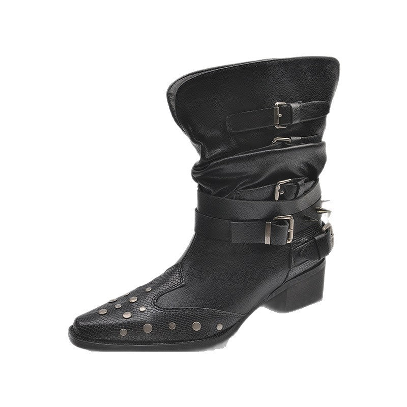 Damen Modische Stiefeletten mit Schnallen und Nieten – Varelle