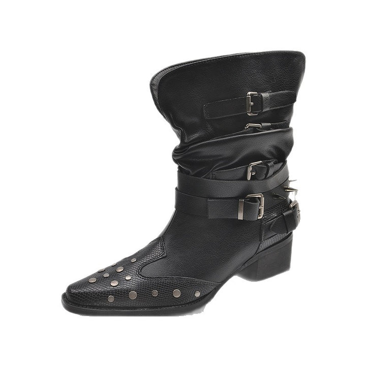 Damen Modische Stiefeletten mit Schnallen und Nieten – Varelle