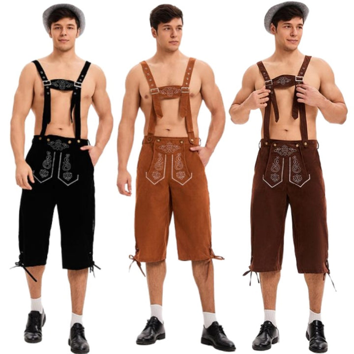 Herren nan traditionelle kurze Trachtenlederhose mit bestickten verstellbaren Hosenträgern Echo Archiv