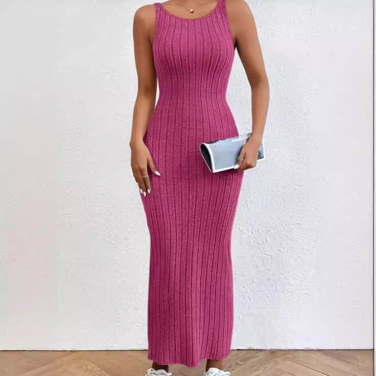 Damen figurbetontes Langarm-Maxikleid mit Rippenstruktur und Rundhalsausschnitt Echo Archiv