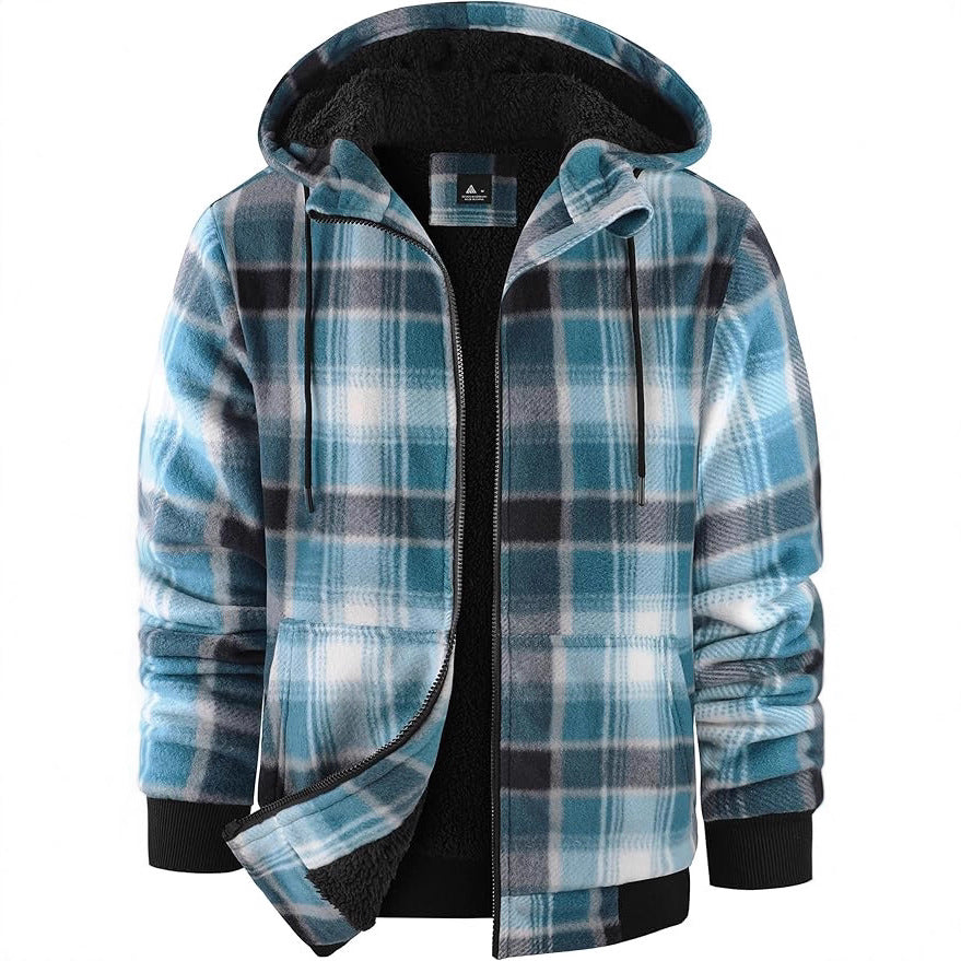 Herren Fleecejacke mit modernem Karomuster und kuscheligem Innenfutter Echoarchiv