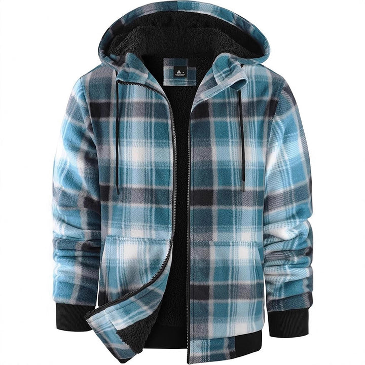 Herren Fleecejacke mit modernem Karomuster und kuscheligem Innenfutter Echoarchiv
