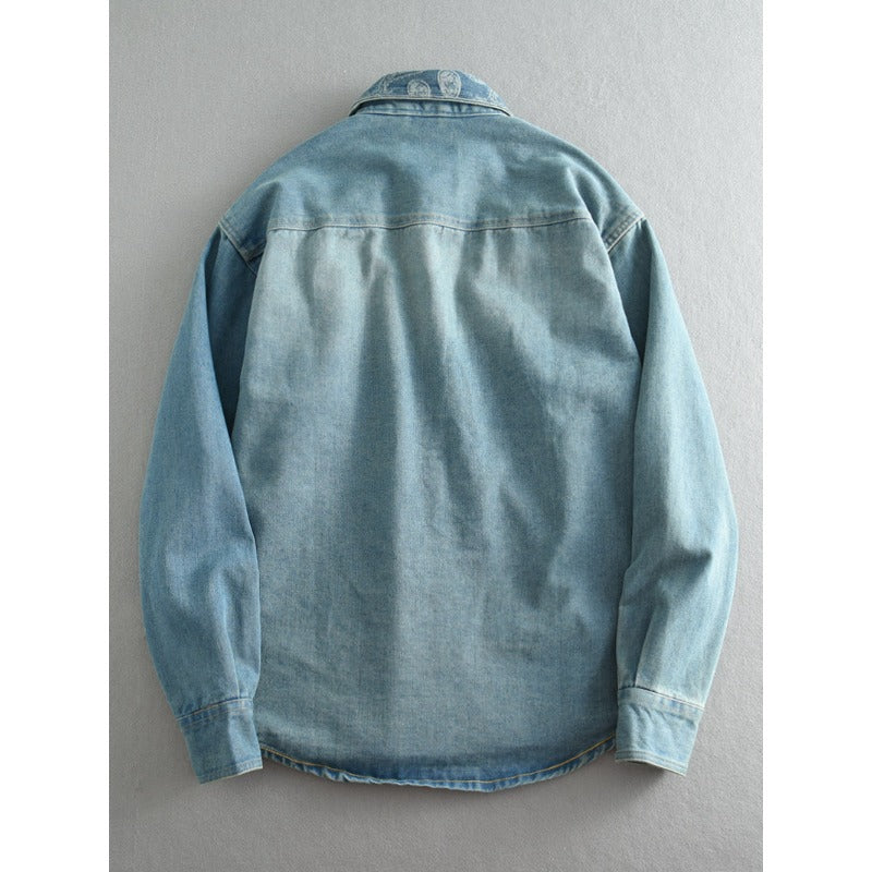 Unisex Overshirt aus gewaschenem Denim mit Relaxed‑Schnitt und Pattentaschen Echoarchiv
