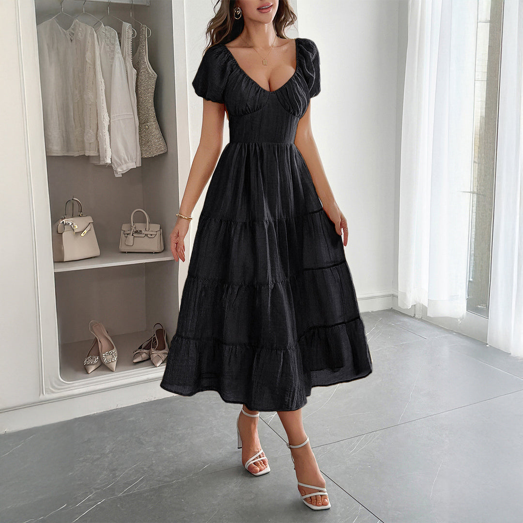 Damen Midi-Kleid mit voluminösen Puffärmeln und lässigem Schnitt Echo Archiv