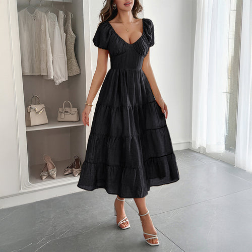 Damen Midi-Kleid mit voluminösen Puffärmeln und lässigem Schnitt Echo Archiv