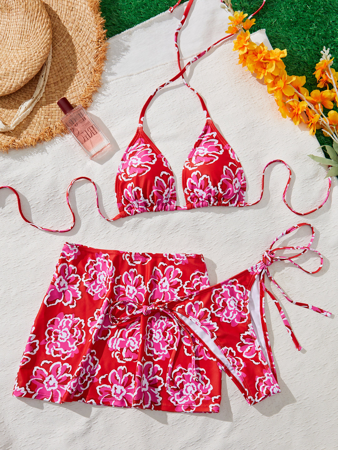 Damen Bikini-Set mit floralem Rock und raffinierten Bindebändern Echo Archiv