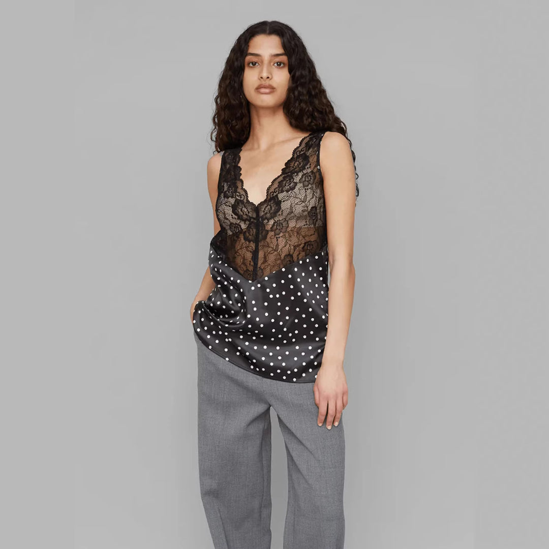 Damen Spitzen-Cami mit Polka-Dots und eleganten Details Echo Archiv