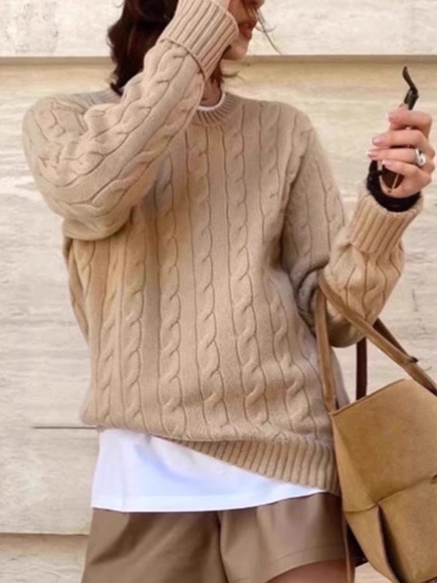 Damen Kastiger Kabelstrick‑Pullover mit Rundhals, extraweichem Wollmix und gerippten Bündchen Echoarchiv