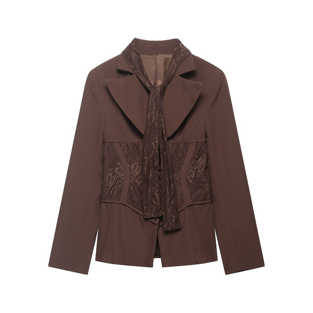 Damen Taillierter Blazer mit Spitzeneinsätzen und integriertem Spitzenschal Echo Archiv