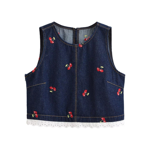 Damen Designer-Cropped-Top mit floralem Stickmuster und Spitzenbesatz Echo Archiv