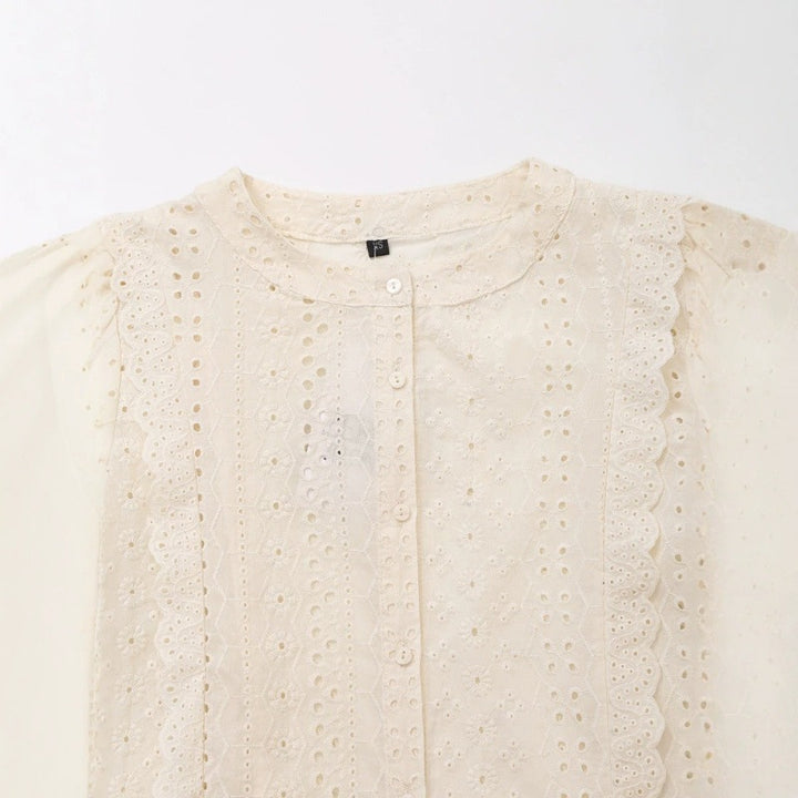 Damen Broderie Anglaise Baumwollbluse mit Rüschenbesatz und Ballonärmeln Echo Archiv